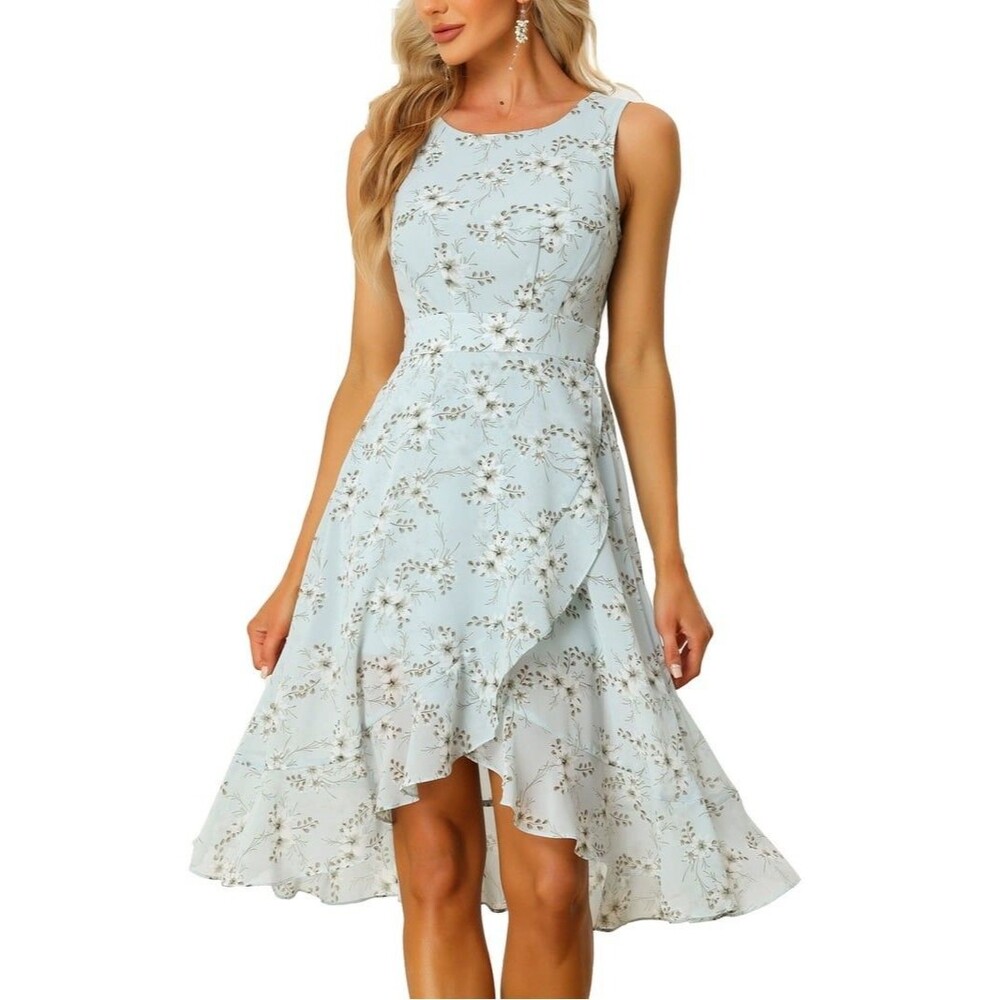 Allegra K Light Blue Floral High-Low Dress
